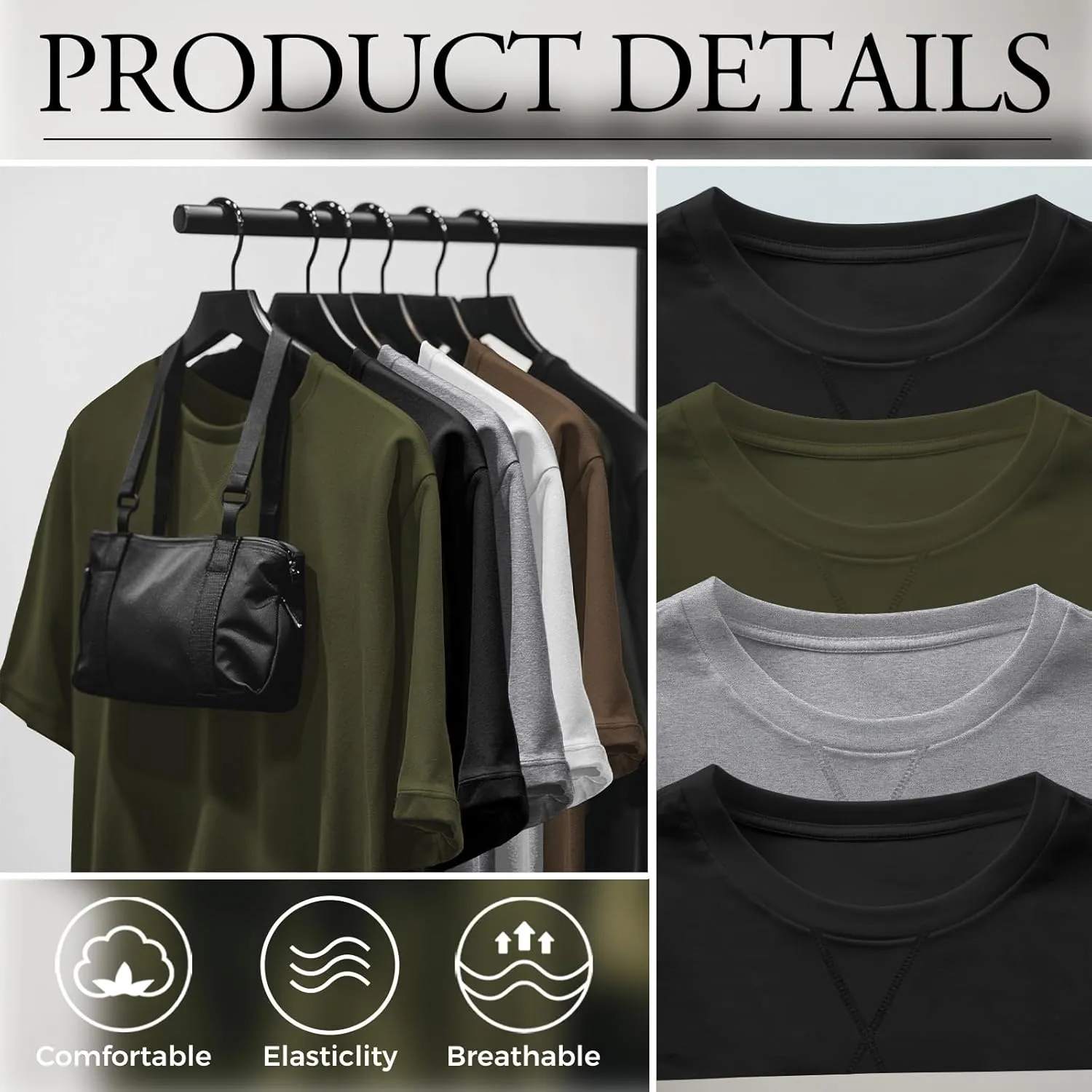 Neer 3 Pack Men's Big and Tall T-Shirts Cotton Short Sleeve Crewneck Plus Size Tee Shirts Hipster Longline Tops