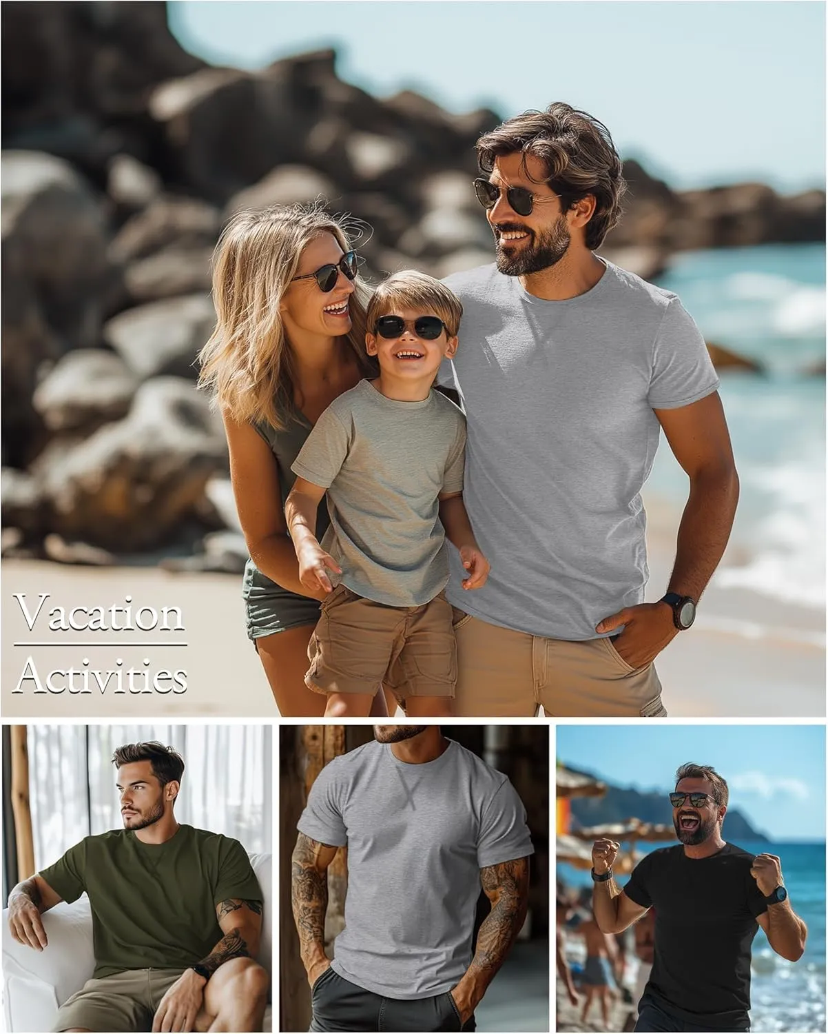 Neer 3 Pack Men's Big and Tall T-Shirts Cotton Short Sleeve Crewneck Plus Size Tee Shirts Hipster Longline Tops