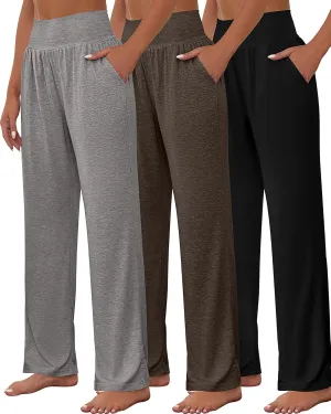 Neer 3 Pcs Women's Wide Leg Yoga Pant Comfy Loose High Waist Lounge Waist Lounge Casual Athletic Workout Joggers Apparel