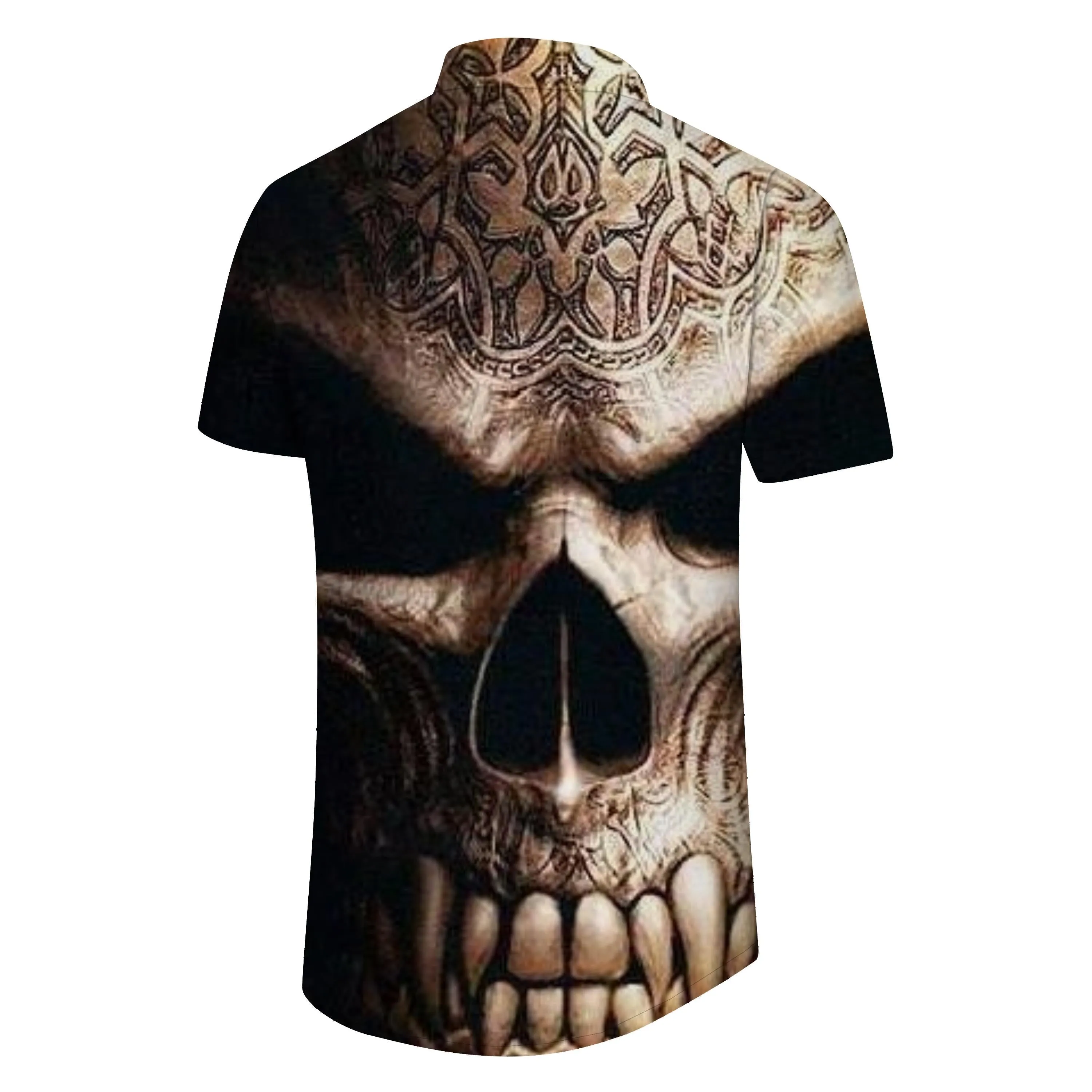 New men's casual Hawaiian button shirt 3D print abstract crazy skull shirt short sleeve