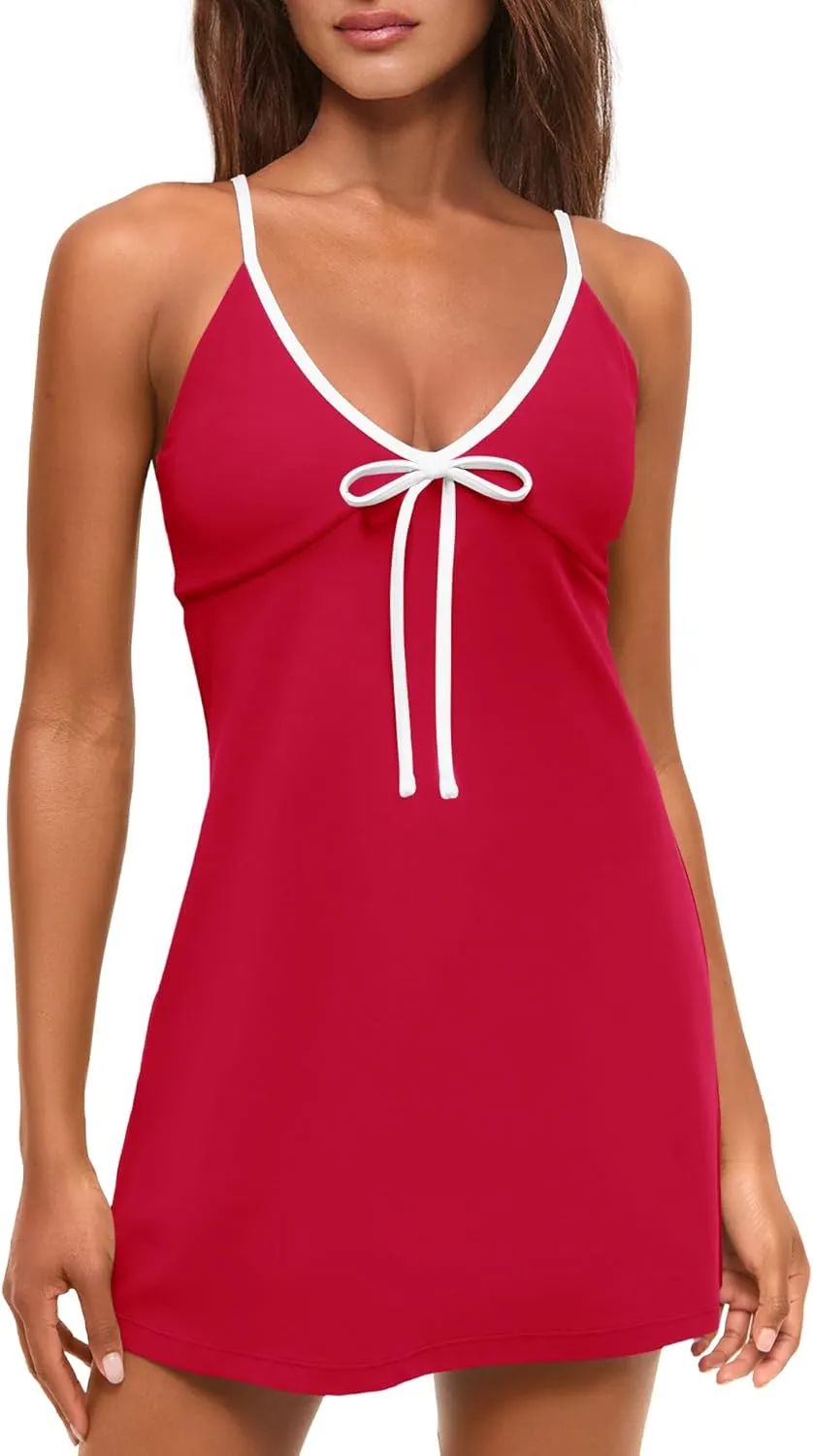 Nirovien Womens Tennis Dress with Built in Shorts Golf Dress One Piece Workout Outfits Athletic Skorts