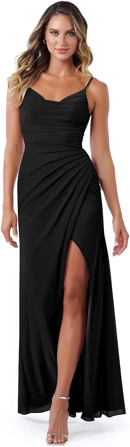 Noras dress Spaghetti Strap Bridesmaid Dresses for Wedding Long with Slit 2025 Chiffon A Line Formal Party Dress NO110