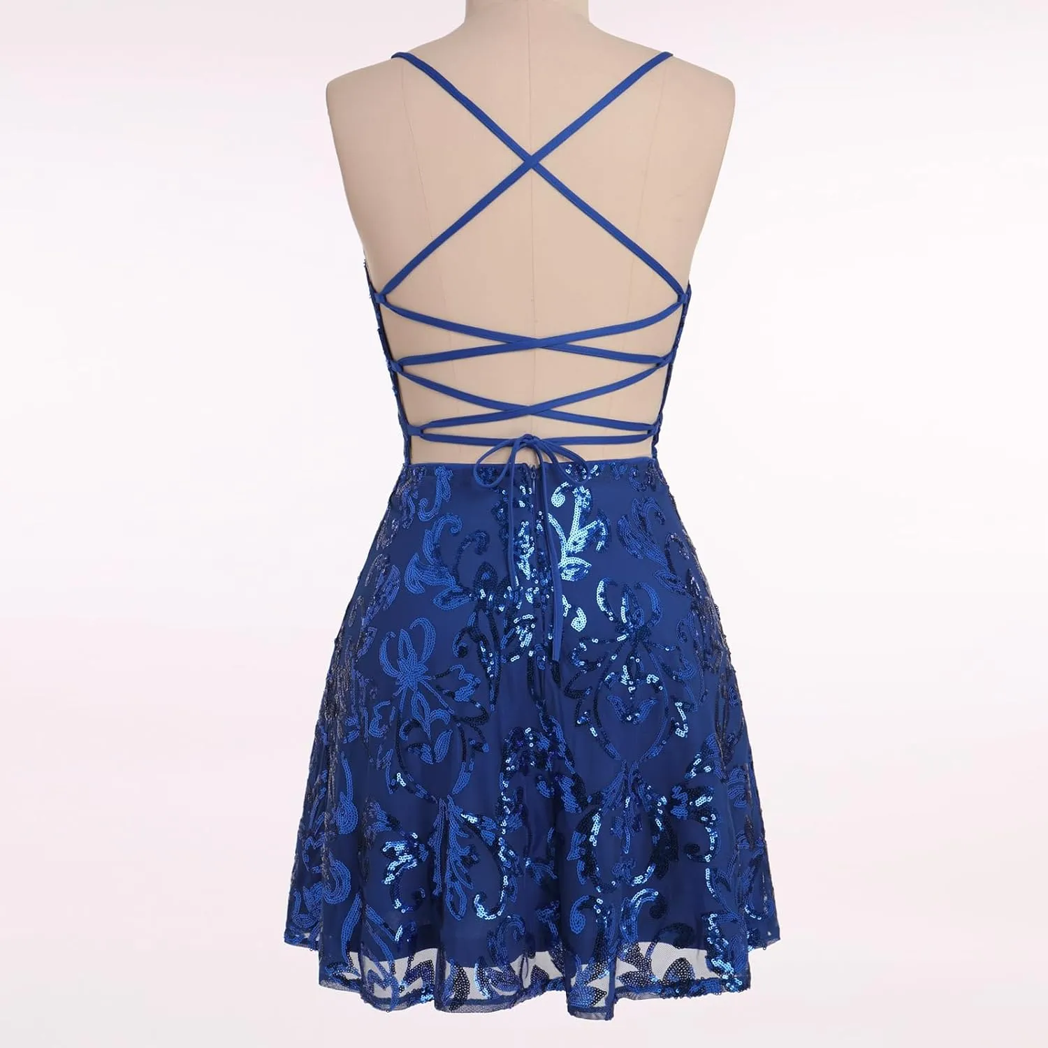 ODIZLI Women's Spaghetti Straps Sparkly Sequins A Line Swing Party Nightclub Dance Mini Dress Above Knee Length