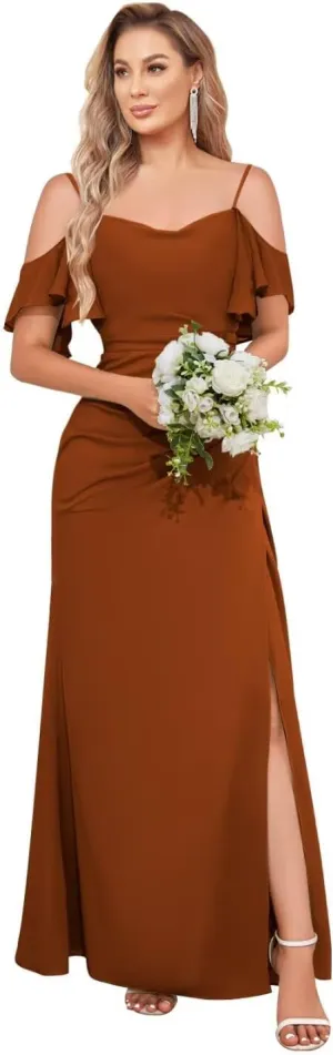 Off The Shoulder Bridesmaid Dresses Chiffon Mermaid Long Formal Evening Gowns with Slit