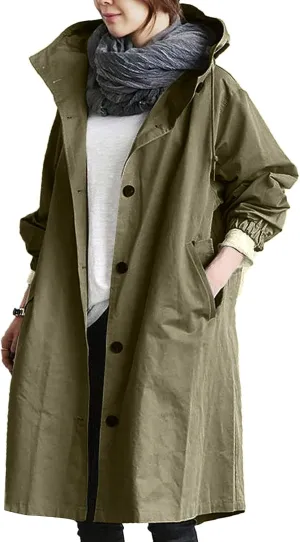 OIOLOYJM Black Trench Coat for Women 2023 Rain Jacket Winter Hooded Oversized Elegant Windbreaker Fall Long Coats for Women