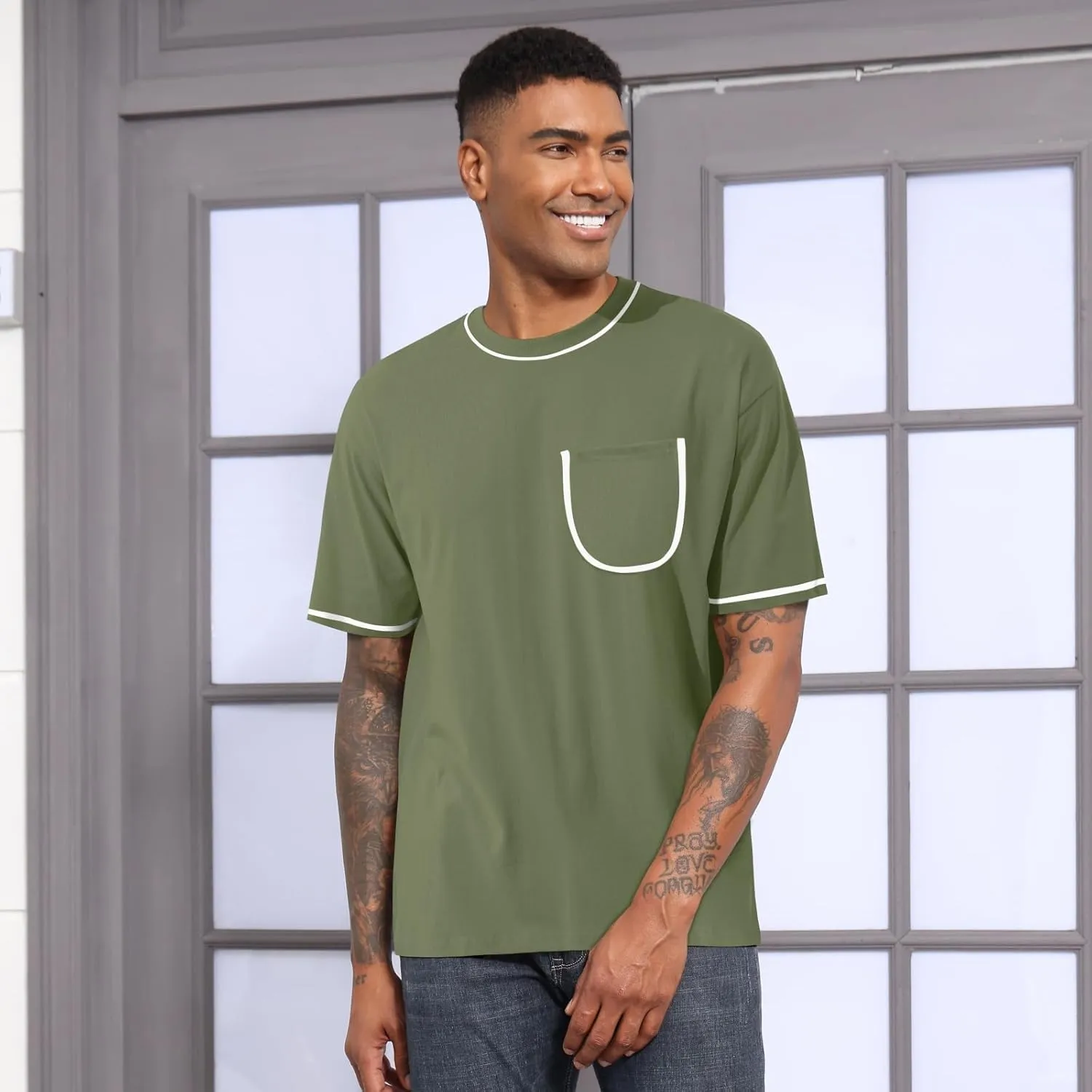 Opomelo Men's Fashion Oversized T-Shirt Athletic Workout Short Sleeve Shirt Casual Crewneck Tshirts with Pocket