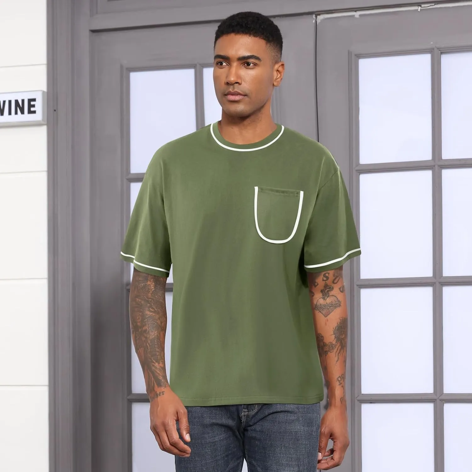 Opomelo Men's Fashion Oversized T-Shirt Athletic Workout Short Sleeve Shirt Casual Crewneck Tshirts with Pocket