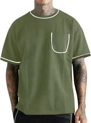 Opomelo Men's Fashion Oversized T-Shirt Athletic Workout Short Sleeve Shirt Casual Crewneck Tshirts with Pocket