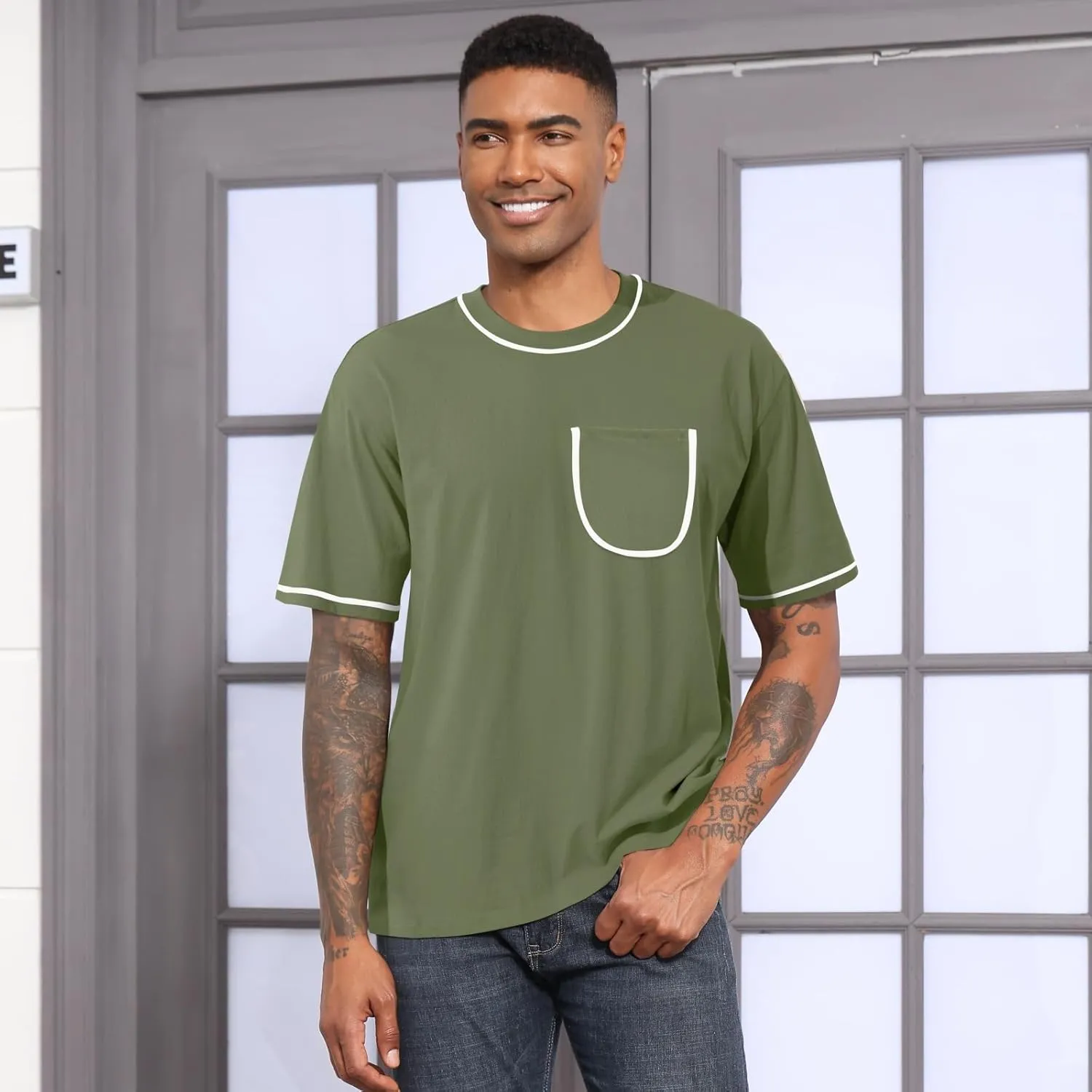 Opomelo Men's Fashion Oversized T-Shirt Athletic Workout Short Sleeve Shirt Casual Crewneck Tshirts with Pocket