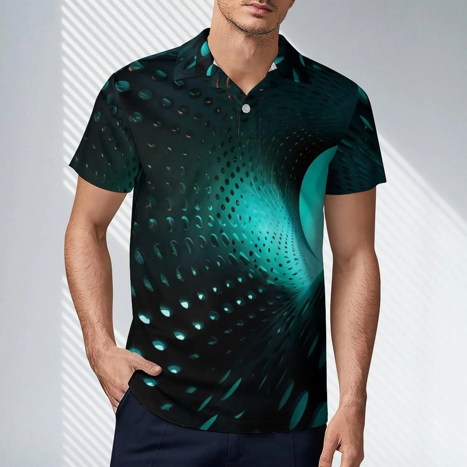 Optical Illusion 3D Men's Polo Shirt Short Sleeve Casual Athletic Quick Dry Golf T-Shirts