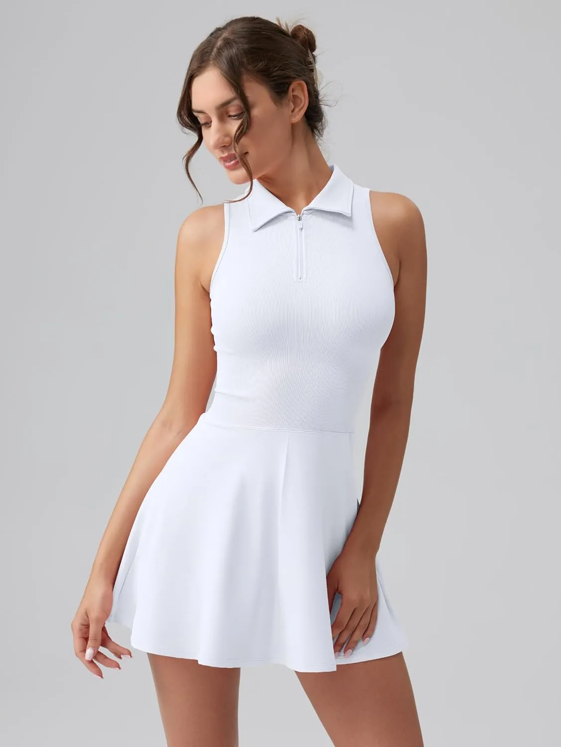 OQQ Womens Bodice Dress Sleeveless Zip Flare A-line Mini Dresses 2025 Trendy Outfits