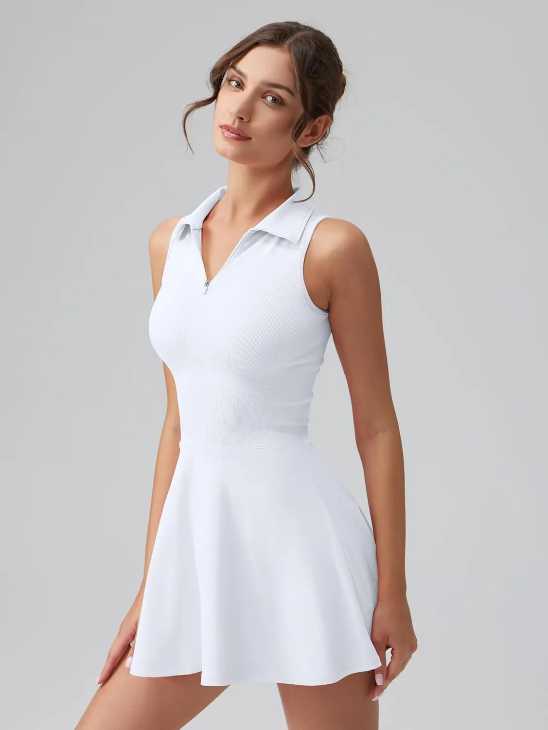 OQQ Womens Bodice Dress Sleeveless Zip Flare A-line Mini Dresses 2025 Trendy Outfits