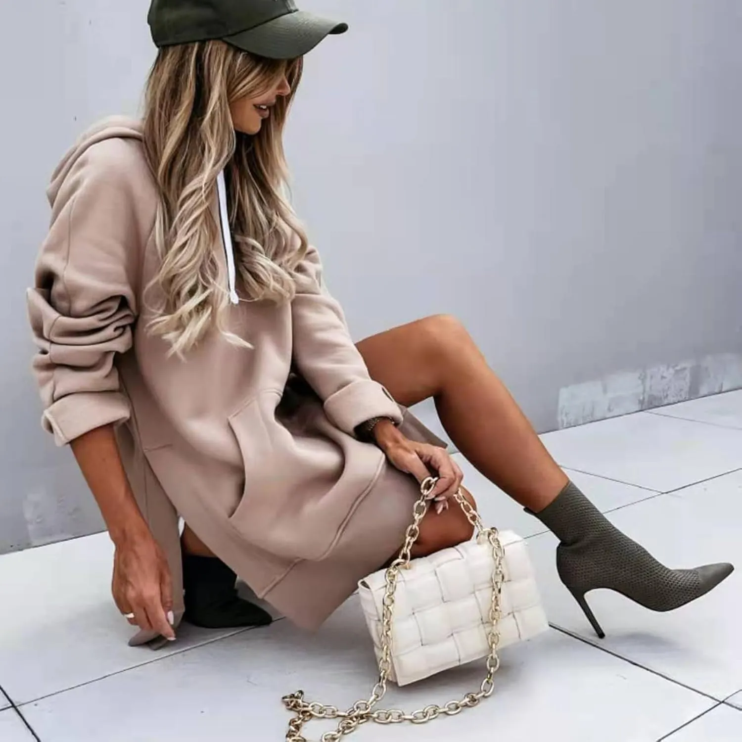 Oversized Hoodie Dress Women Sweatshirt,Hoodies Pullover Long Sleeve Side Split Tshirt Dress with Pocket