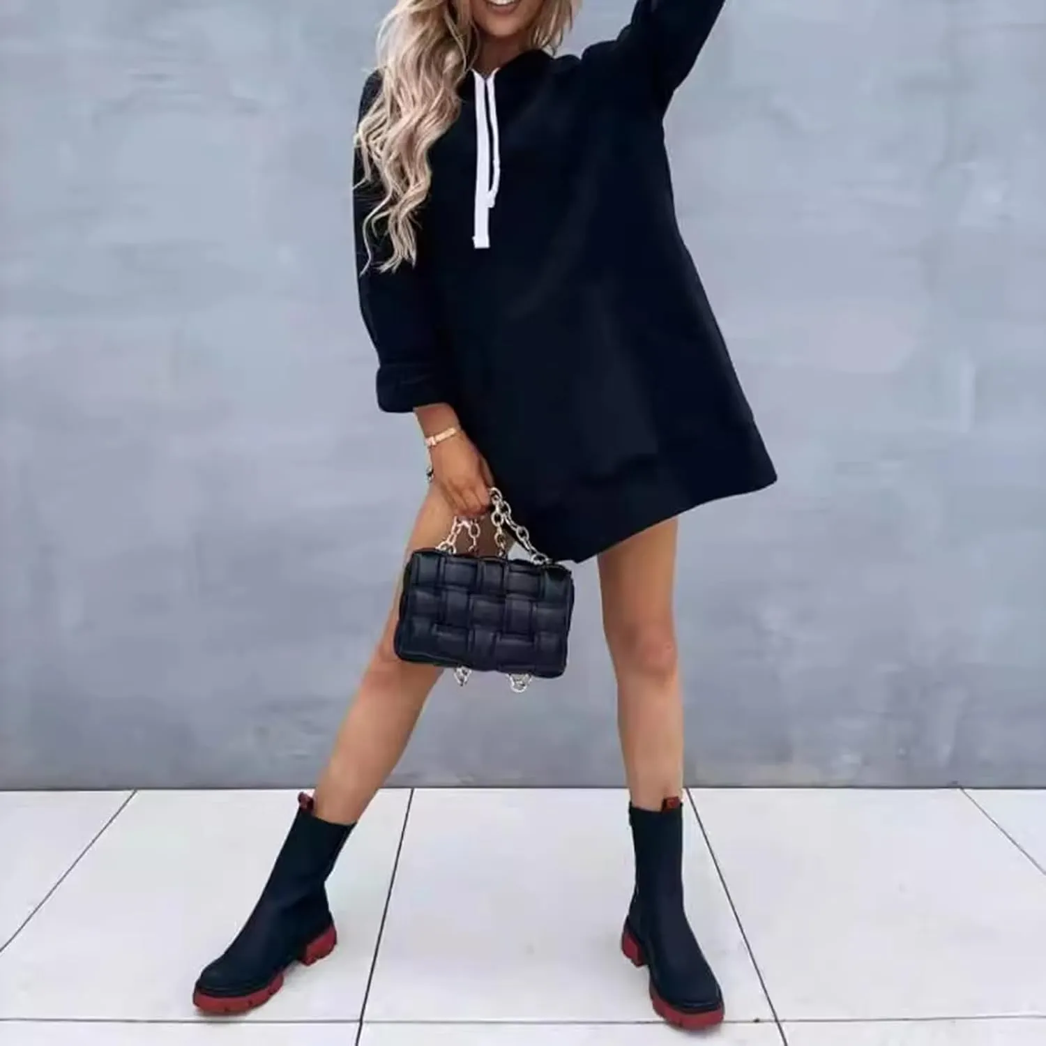 Oversized Hoodie Dress Women Sweatshirt,Hoodies Pullover Long Sleeve Side Split Tshirt Dress with Pocket