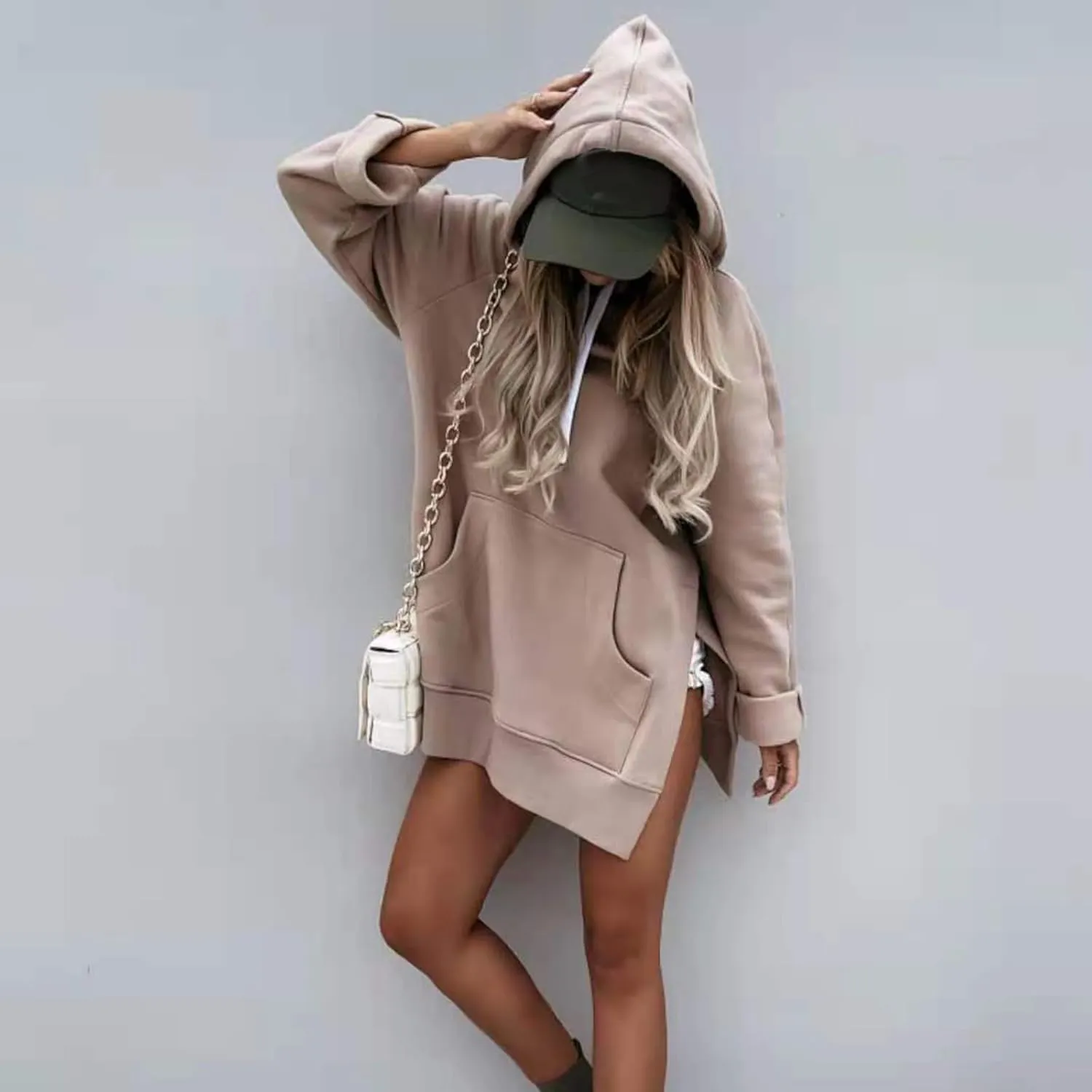 Oversized Hoodie Dress Women Sweatshirt,Hoodies Pullover Long Sleeve Side Split Tshirt Dress with Pocket