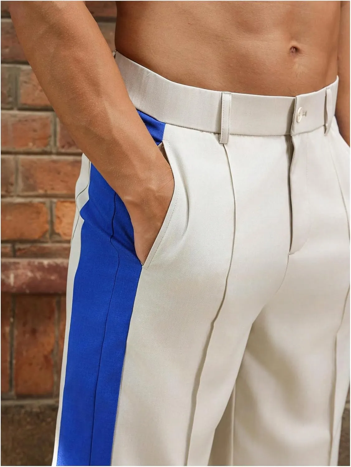 OYOANGLE Men's Color Block Pleated Front Work Pants Business Casual Long Slacks Zipper Dress Pants