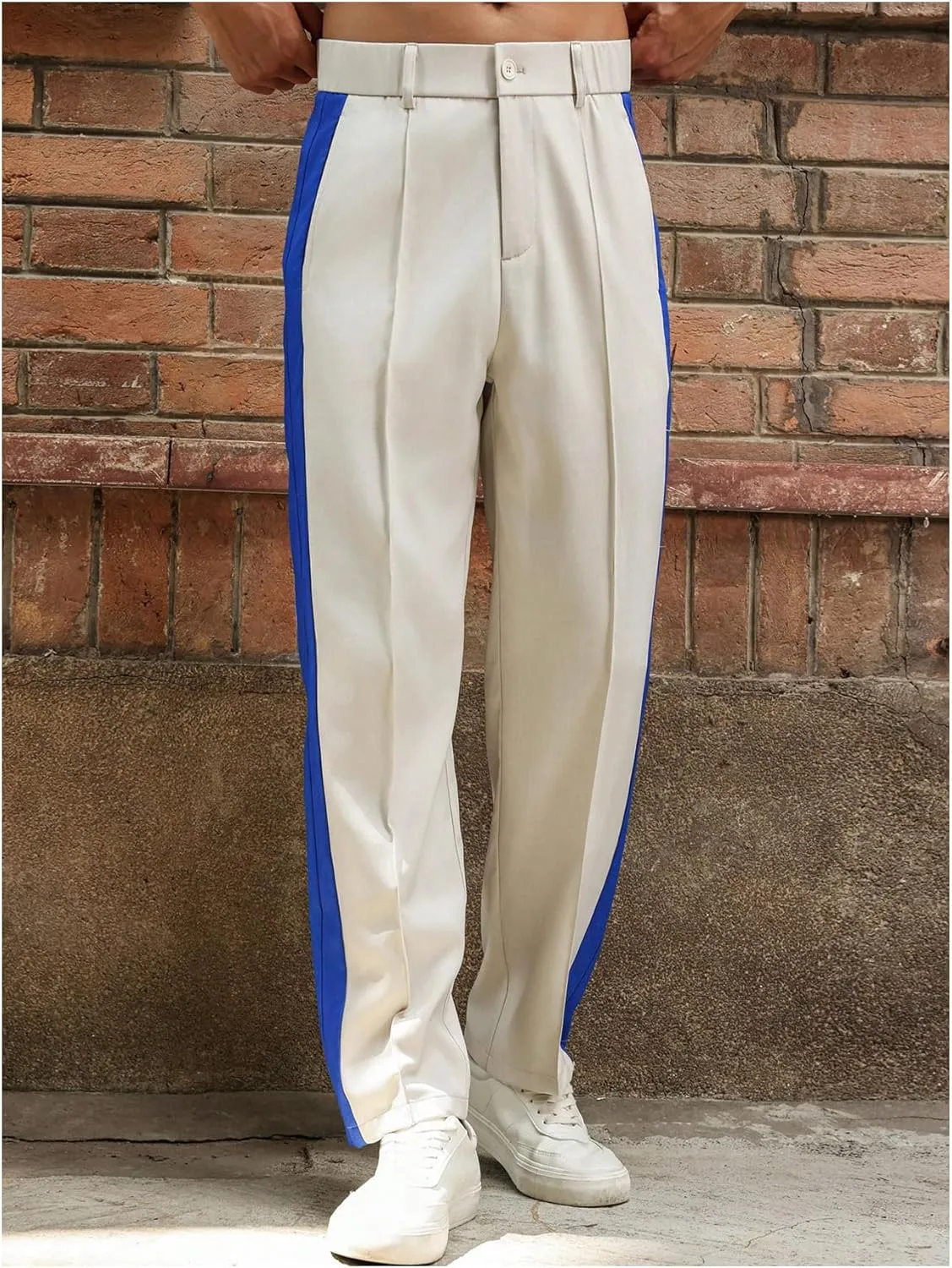 OYOANGLE Men's Color Block Pleated Front Work Pants Business Casual Long Slacks Zipper Dress Pants