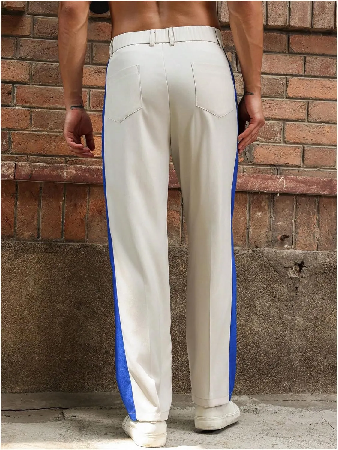 OYOANGLE Men's Color Block Pleated Front Work Pants Business Casual Long Slacks Zipper Dress Pants