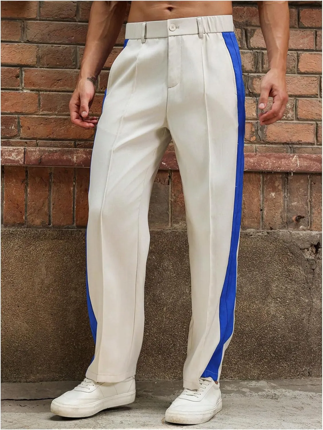 OYOANGLE Men's Color Block Pleated Front Work Pants Business Casual Long Slacks Zipper Dress Pants