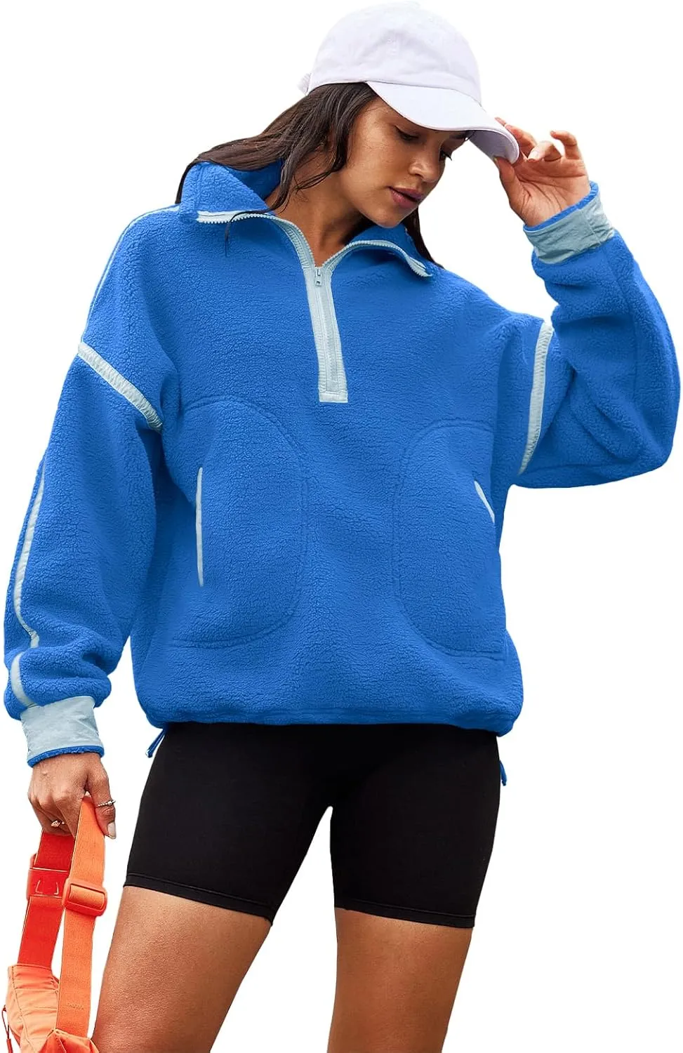 Panadila Womens Half Zip Sherpa Fleece Pullover Soft Oversized Sweatshirt with Pockets Warm Fuzzy Sweater