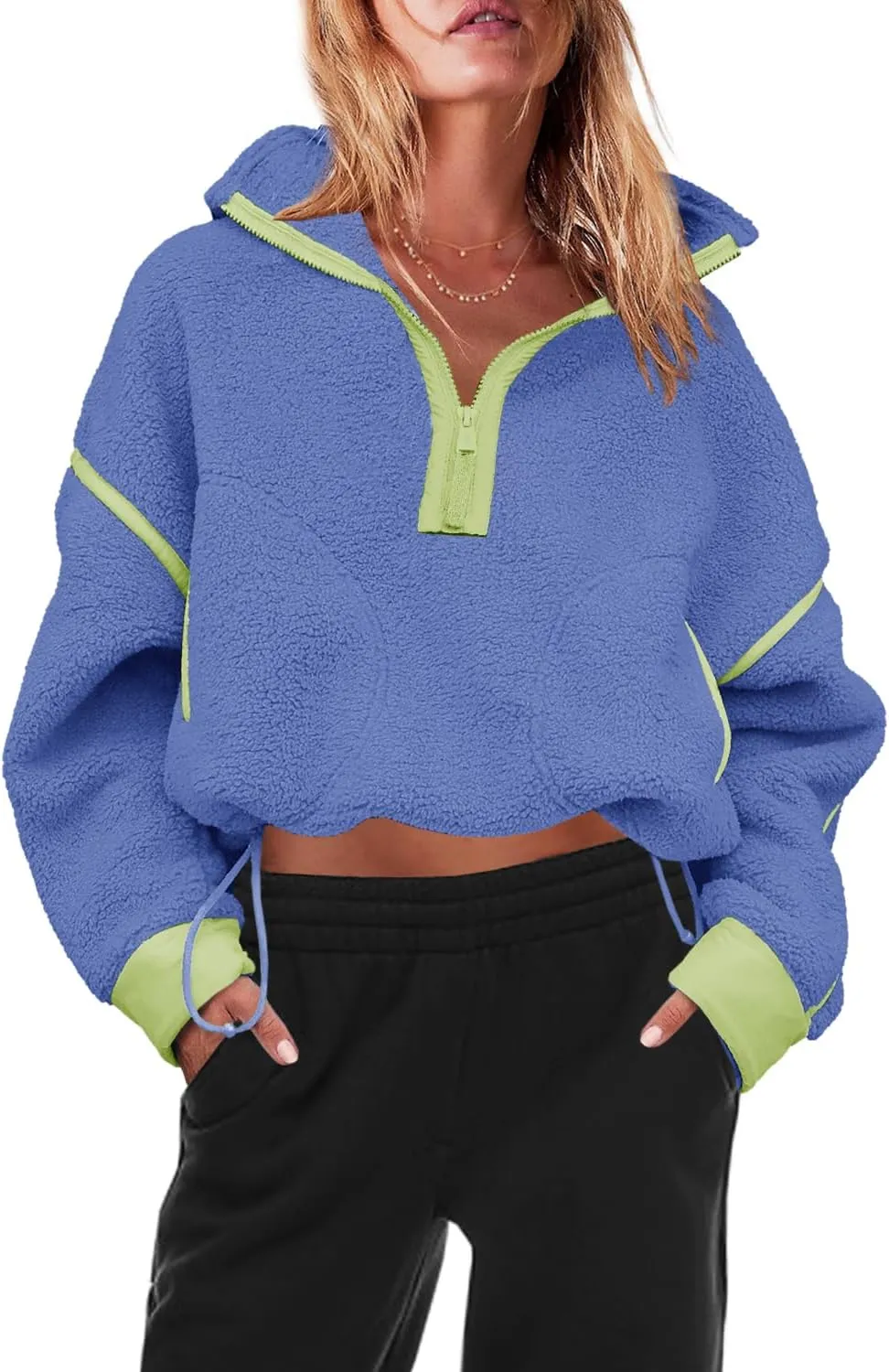 Panadila Womens Half Zip Sherpa Fleece Pullover Soft Oversized Sweatshirt with Pockets Warm Fuzzy Sweater