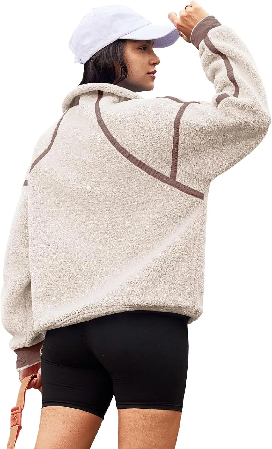 Panadila Womens Half Zip Sherpa Fleece Pullover Soft Oversized Sweatshirt with Pockets Warm Fuzzy Sweater