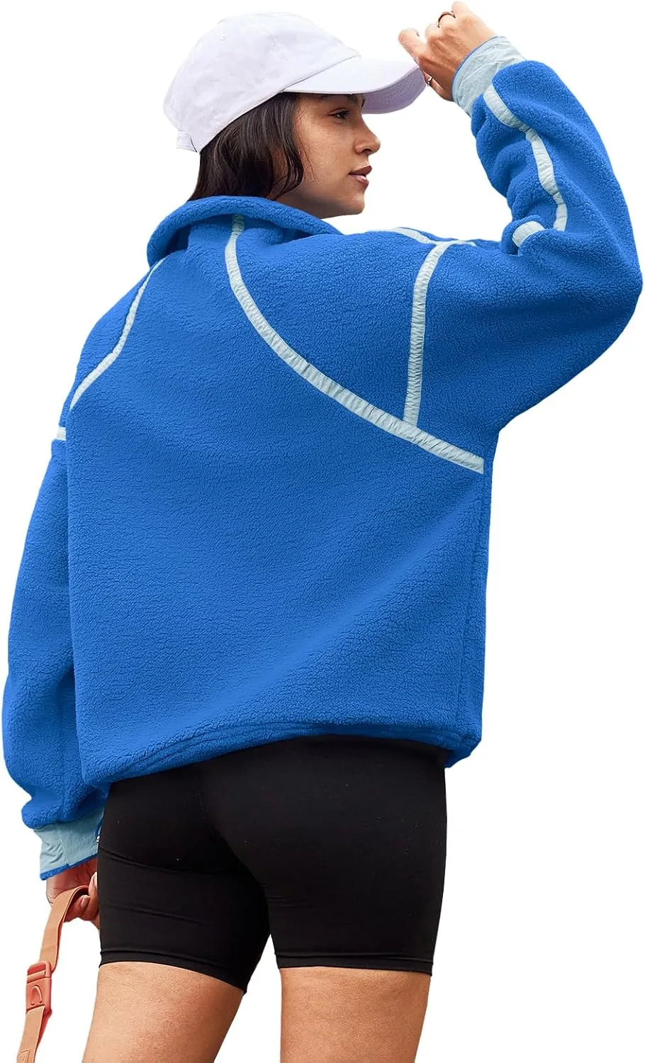 Panadila Womens Half Zip Sherpa Fleece Pullover Soft Oversized Sweatshirt with Pockets Warm Fuzzy Sweater