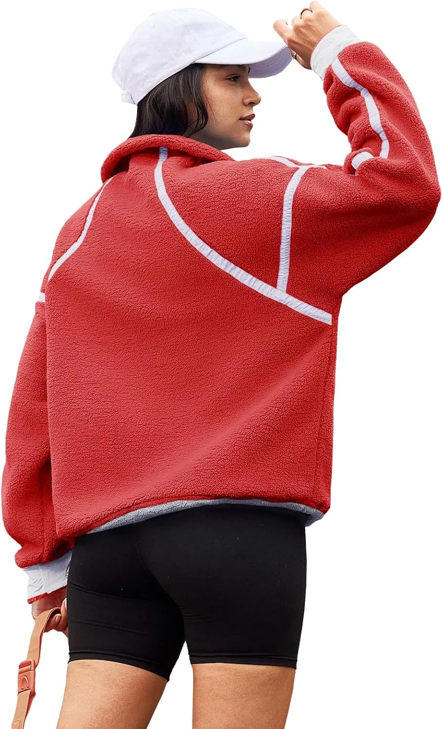 Panadila Womens Half Zip Sherpa Fleece Pullover Soft Oversized Sweatshirt with Pockets Warm Fuzzy Sweater