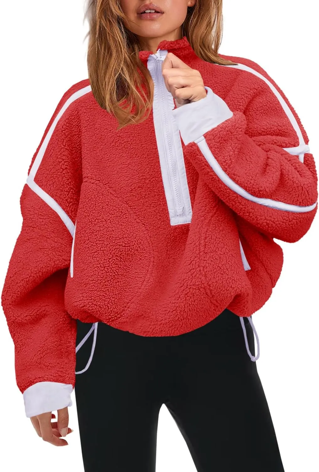 Panadila Womens Half Zip Sherpa Fleece Pullover Soft Oversized Sweatshirt with Pockets Warm Fuzzy Sweater