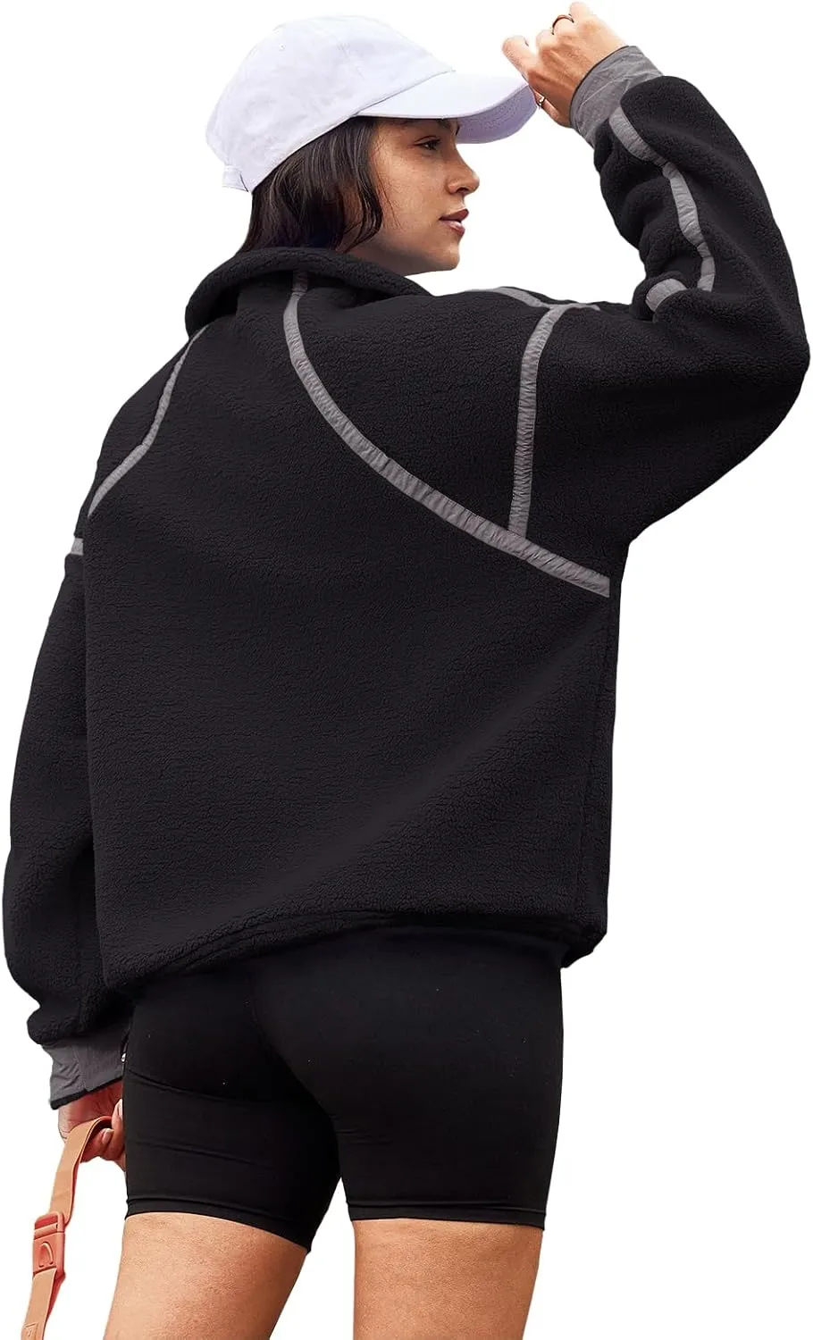 Panadila Womens Half Zip Sherpa Fleece Pullover Soft Oversized Sweatshirt with Pockets Warm Fuzzy Sweater