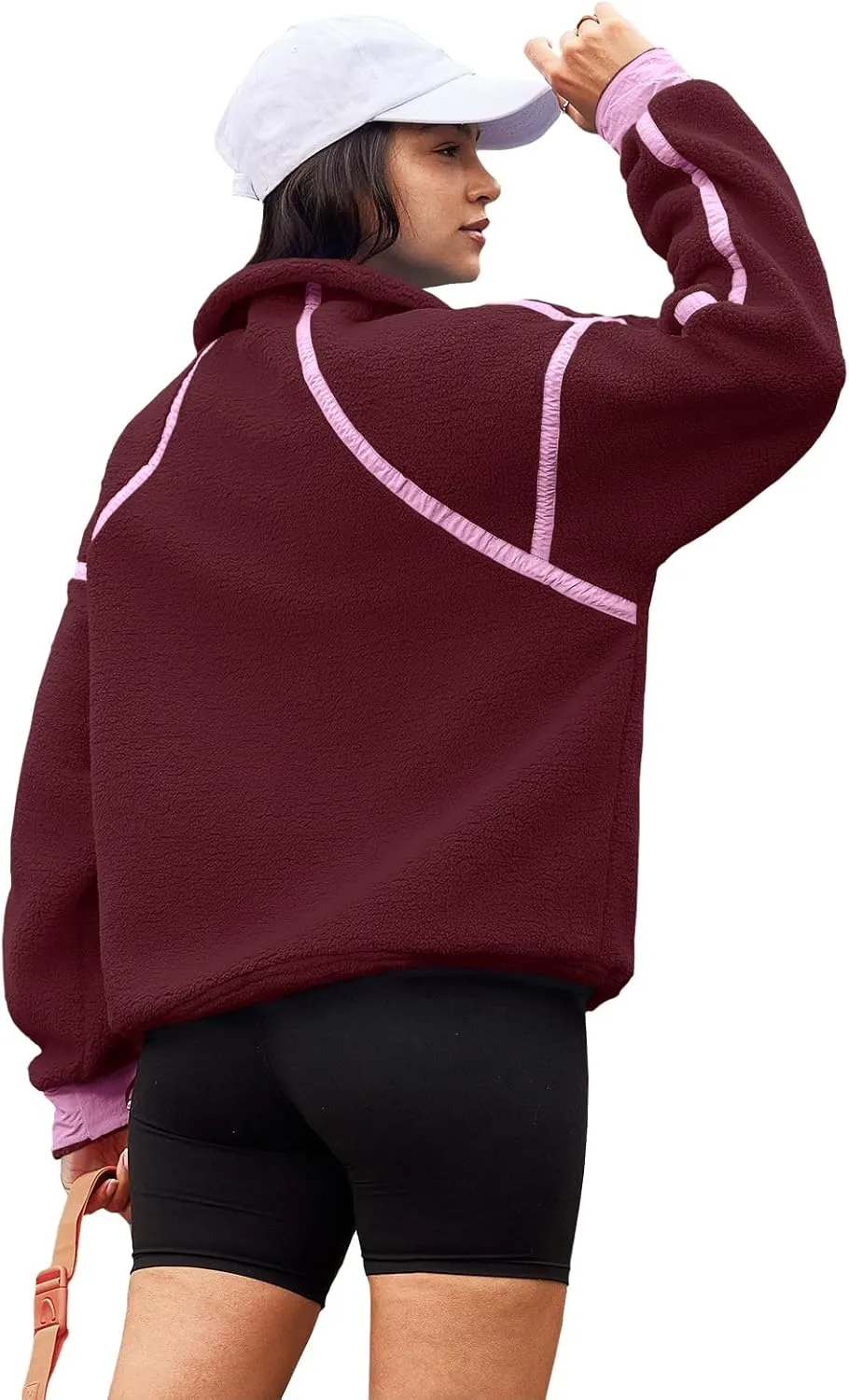 Panadila Womens Half Zip Sherpa Fleece Pullover Soft Oversized Sweatshirt with Pockets Warm Fuzzy Sweater