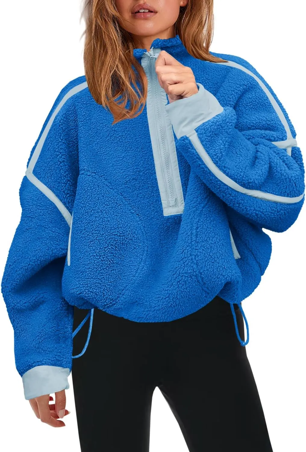 Panadila Womens Half Zip Sherpa Fleece Pullover Soft Oversized Sweatshirt with Pockets Warm Fuzzy Sweater