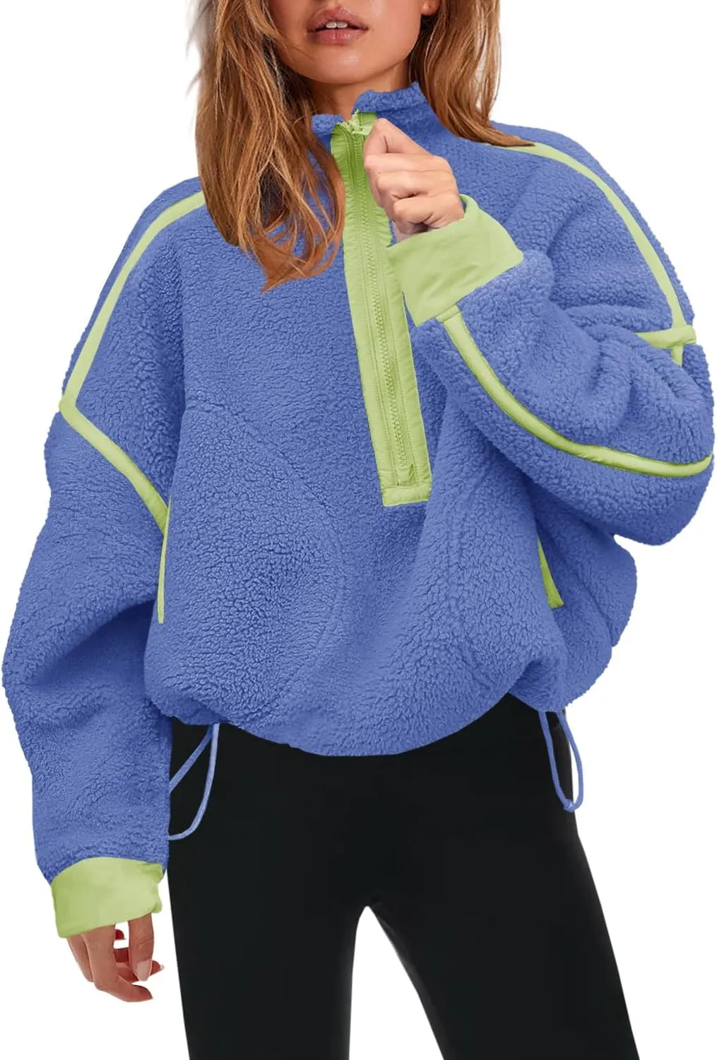 Panadila Womens Half Zip Sherpa Fleece Pullover Soft Oversized Sweatshirt with Pockets Warm Fuzzy Sweater