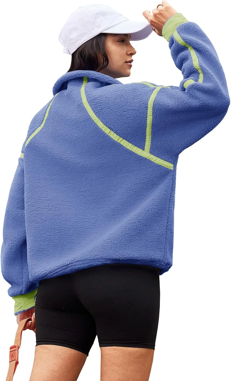 Panadila Womens Half Zip Sherpa Fleece Pullover Soft Oversized Sweatshirt with Pockets Warm Fuzzy Sweater