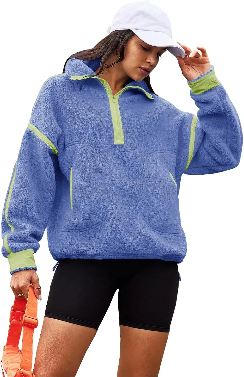 Panadila Womens Half Zip Sherpa Fleece Pullover Soft Oversized Sweatshirt with Pockets Warm Fuzzy Sweater