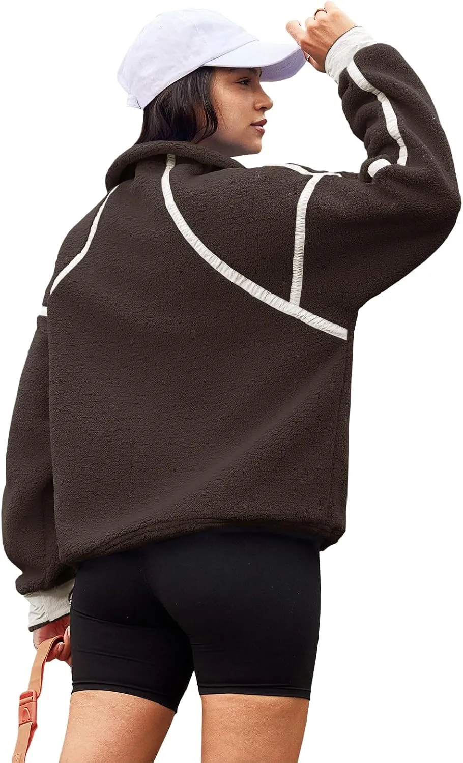 Panadila Womens Half Zip Sherpa Fleece Pullover Soft Oversized Sweatshirt with Pockets Warm Fuzzy Sweater
