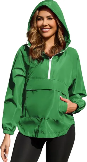 PESION Womens Packable Waterproof Raincoat Lightweight Rain Jacket, Running Cycling Hiking Windbreaker Pullover Jackets