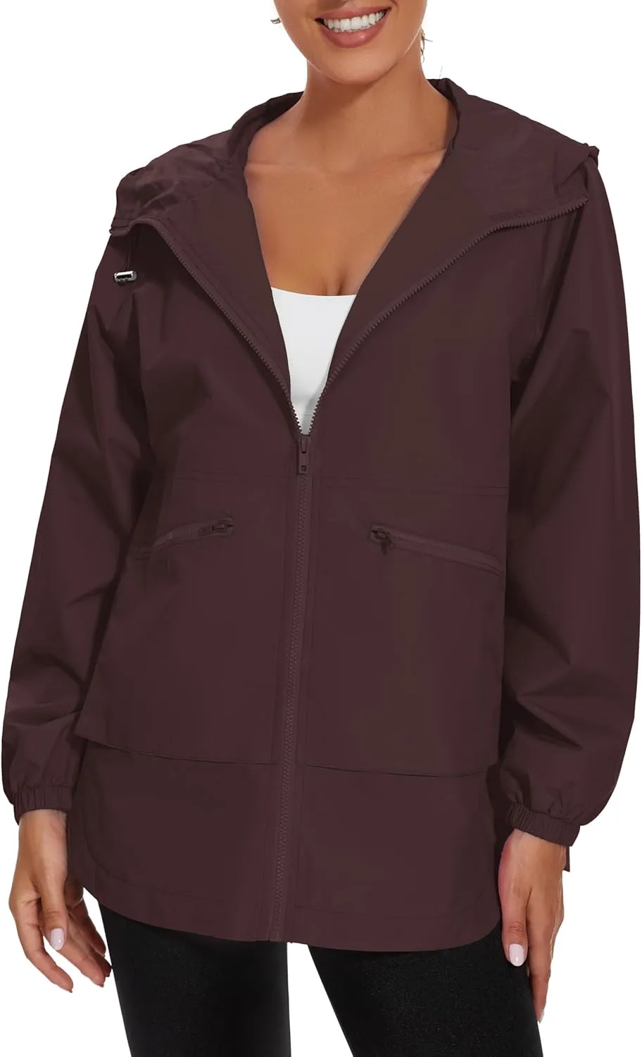 PESION Womens Waterproof Raincoat Lightweight Rain Jacket Trench Coat Hooded Windbreaker With Pockets for Outdoor