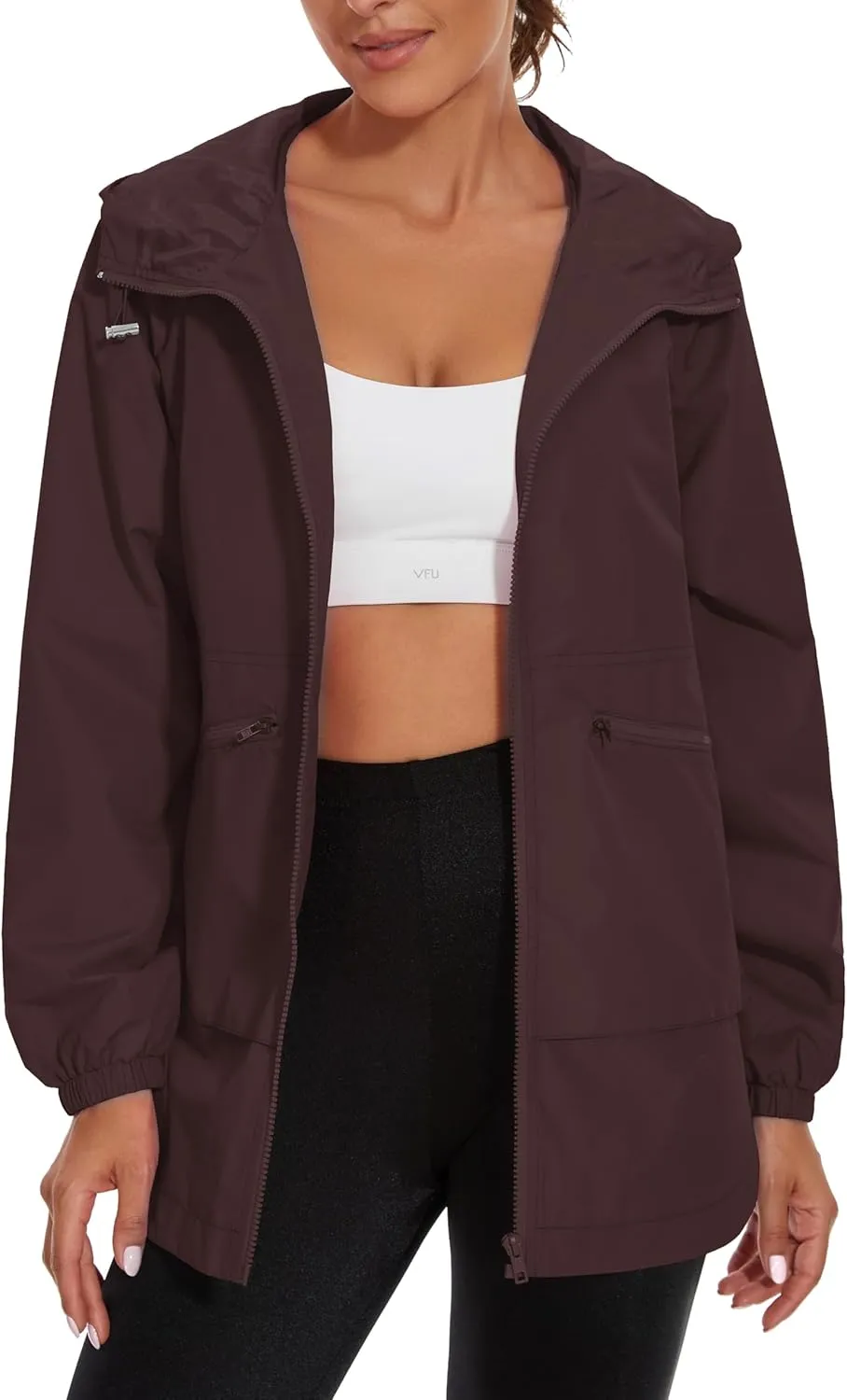PESION Womens Waterproof Raincoat Lightweight Rain Jacket Trench Coat Hooded Windbreaker With Pockets for Outdoor