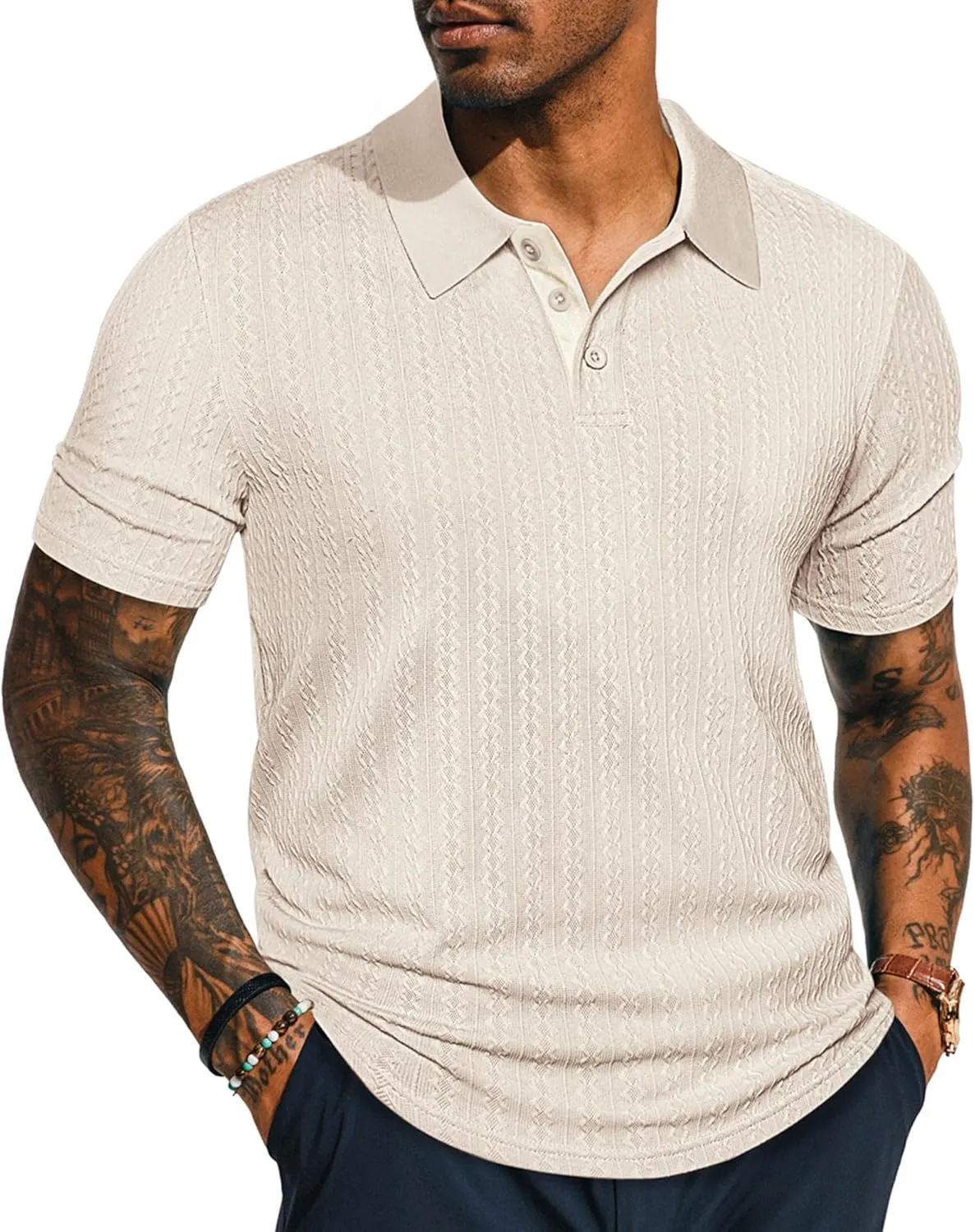 PJ PAUL JONES Mens Polo Shirts Short Sleeve Textured Polo T Shirt Summer Casual Knitted Golf Shirt