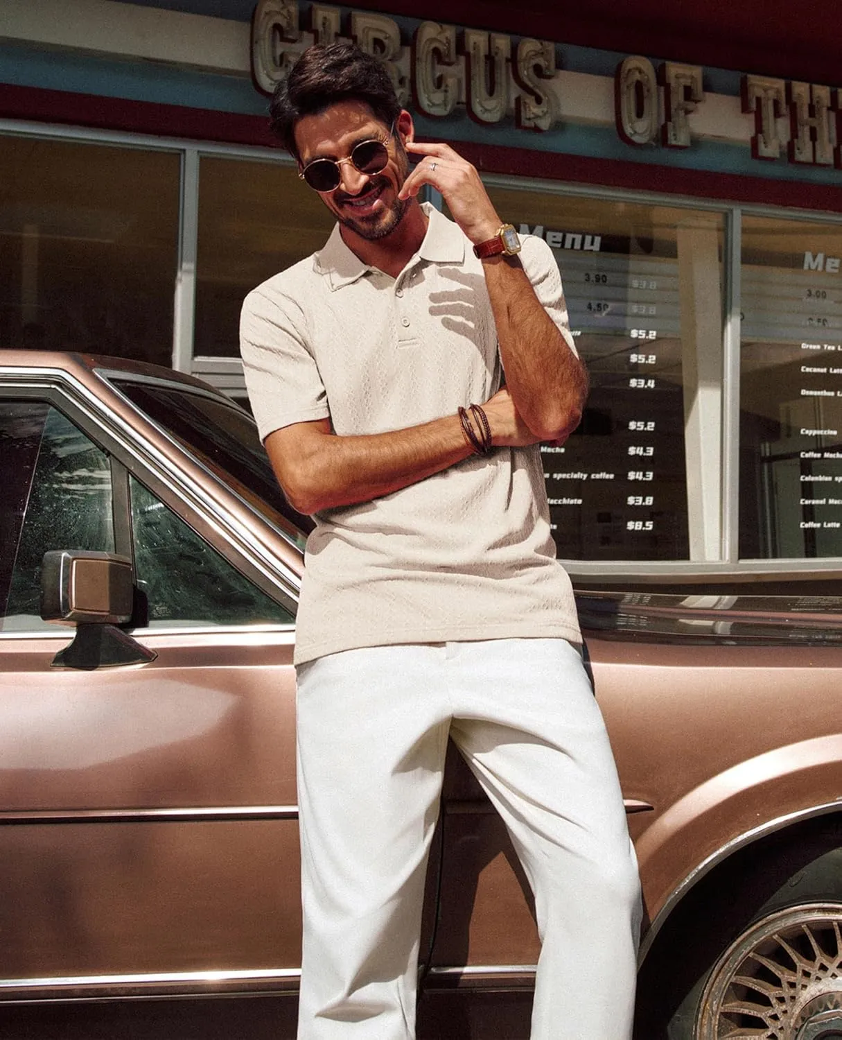 PJ PAUL JONES Mens Polo Shirts Short Sleeve Textured Polo T Shirt Summer Casual Knitted Golf Shirt