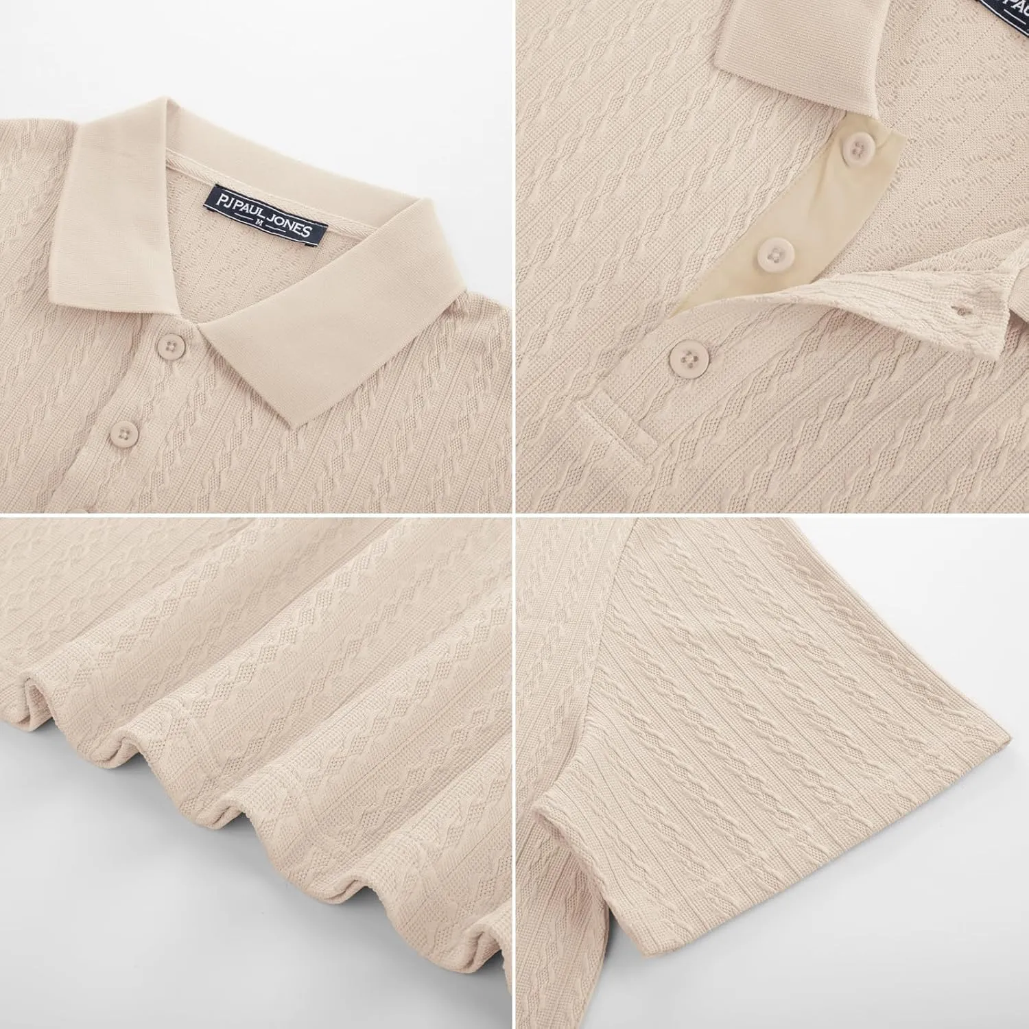 PJ PAUL JONES Mens Polo Shirts Short Sleeve Textured Polo T Shirt Summer Casual Knitted Golf Shirt