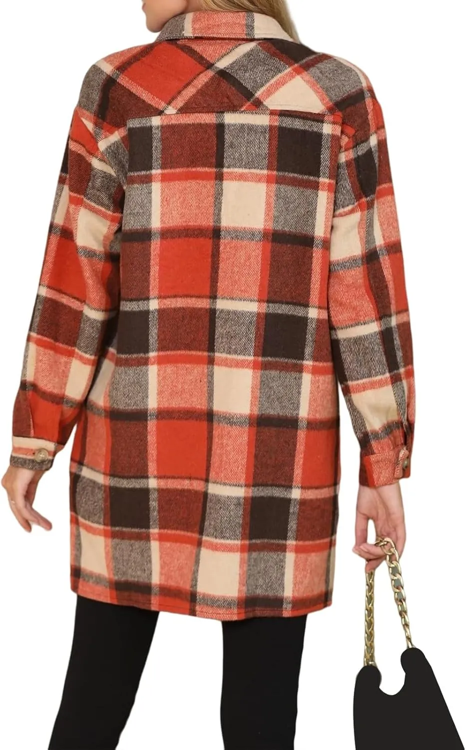 Plaid Shirts for Women Oversized Long Trench Coat Button Down Shirt Lightweight Long Sleeve Outerwear Winter Trendy