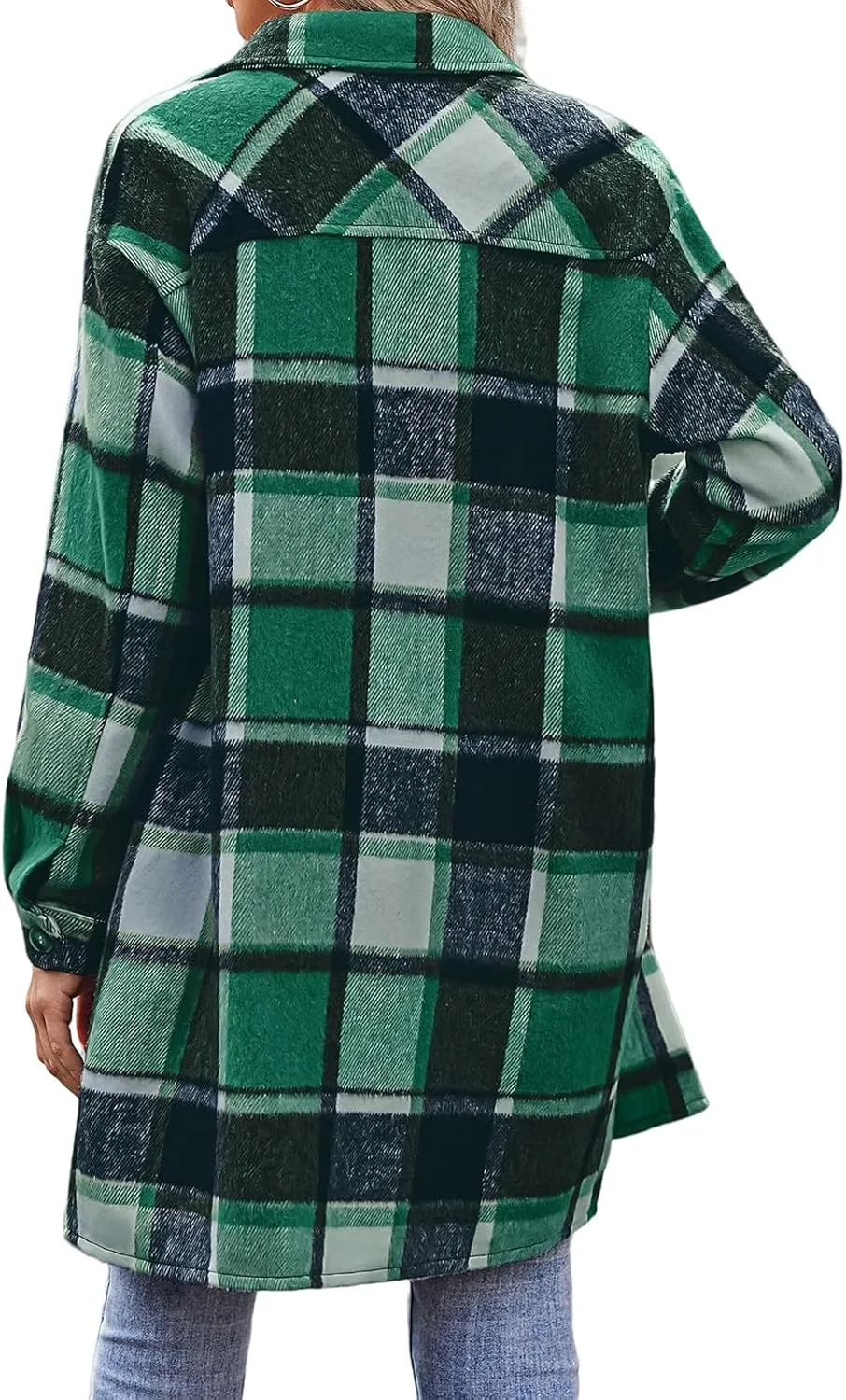 Plaid Shirts for Women Oversized Long Trench Coat Button Down Shirt Lightweight Long Sleeve Outerwear Winter Trendy