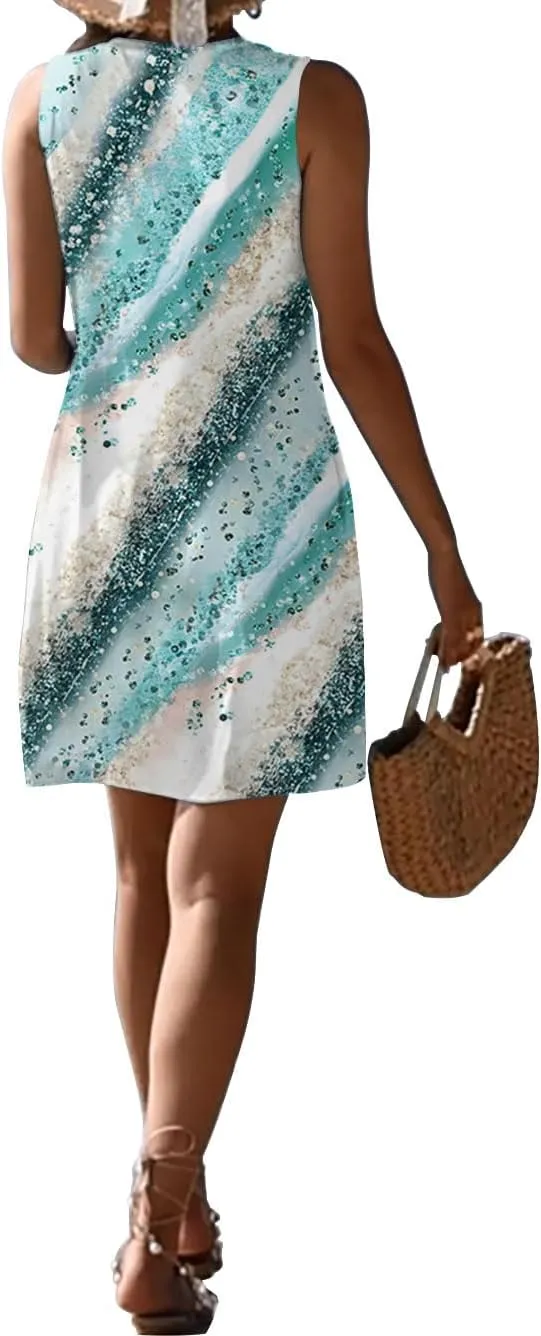 Pleated Front Summer Dresses for Women 2025 Casual Beach Floral Print Sundress Boho Tank Dress