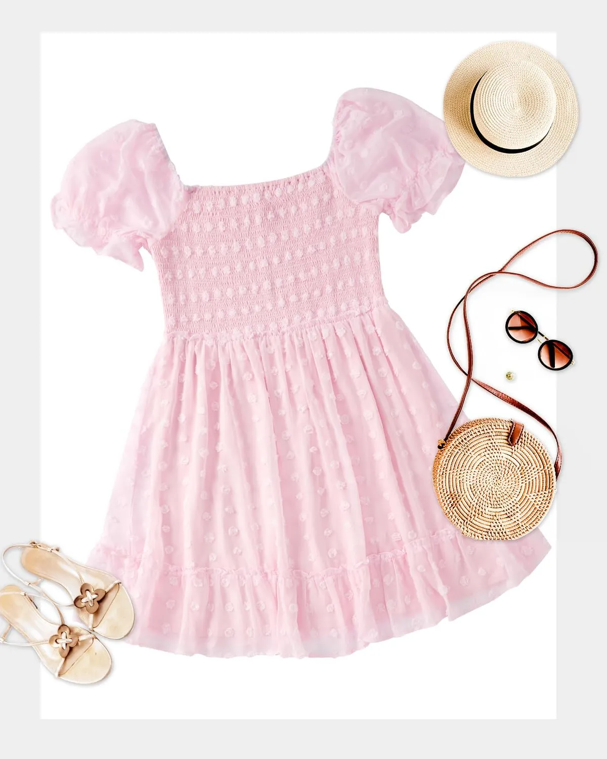 Plus Size Square Neck Graduation Summer Casual Sundress Chiffon Swiss Dot Ruffle Flowy Short Smocked Dress 2024