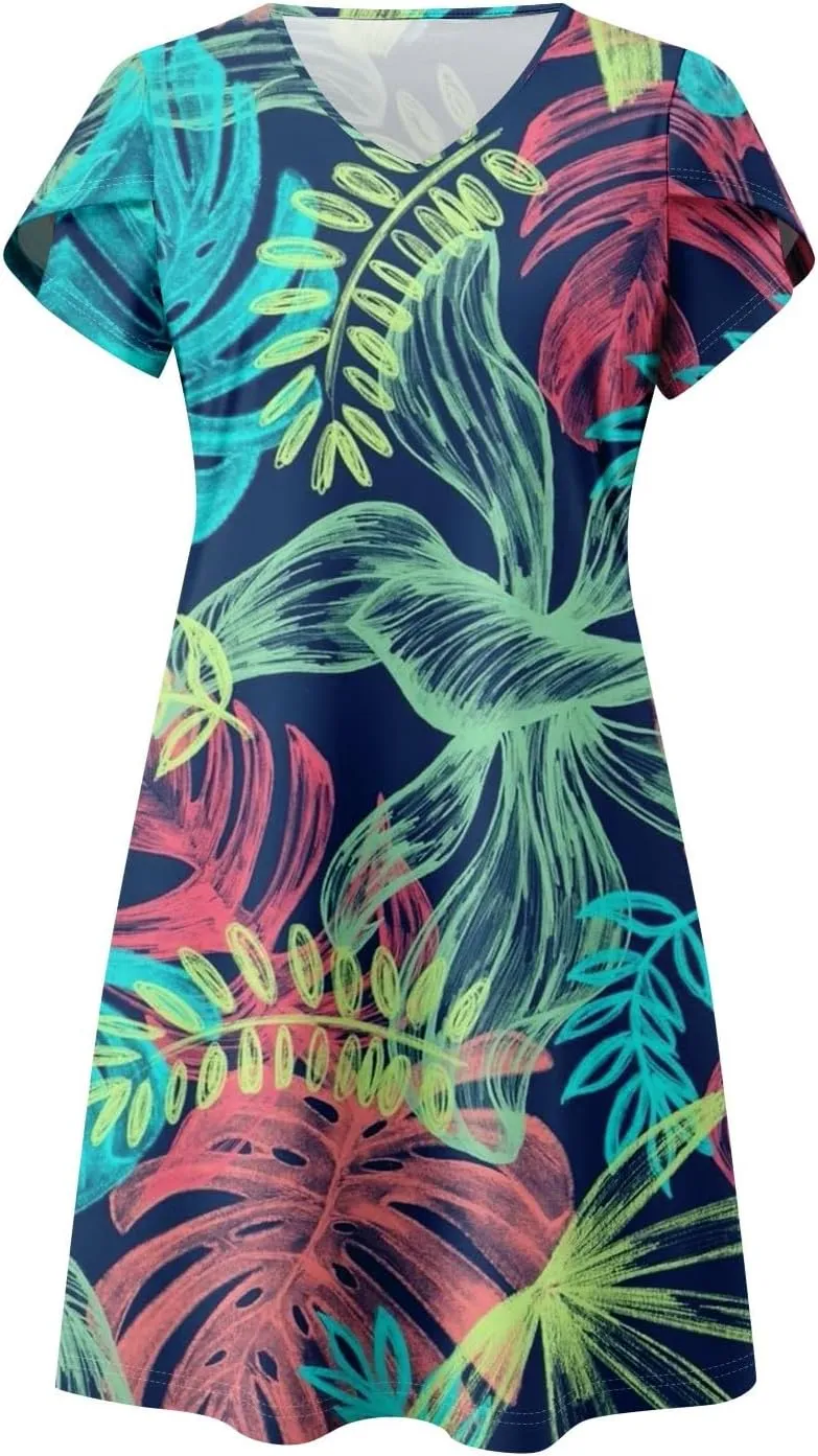 Pop Short Sleeve Plus Size Dress Ladies Football Summer Comfy Loose Womens Printed