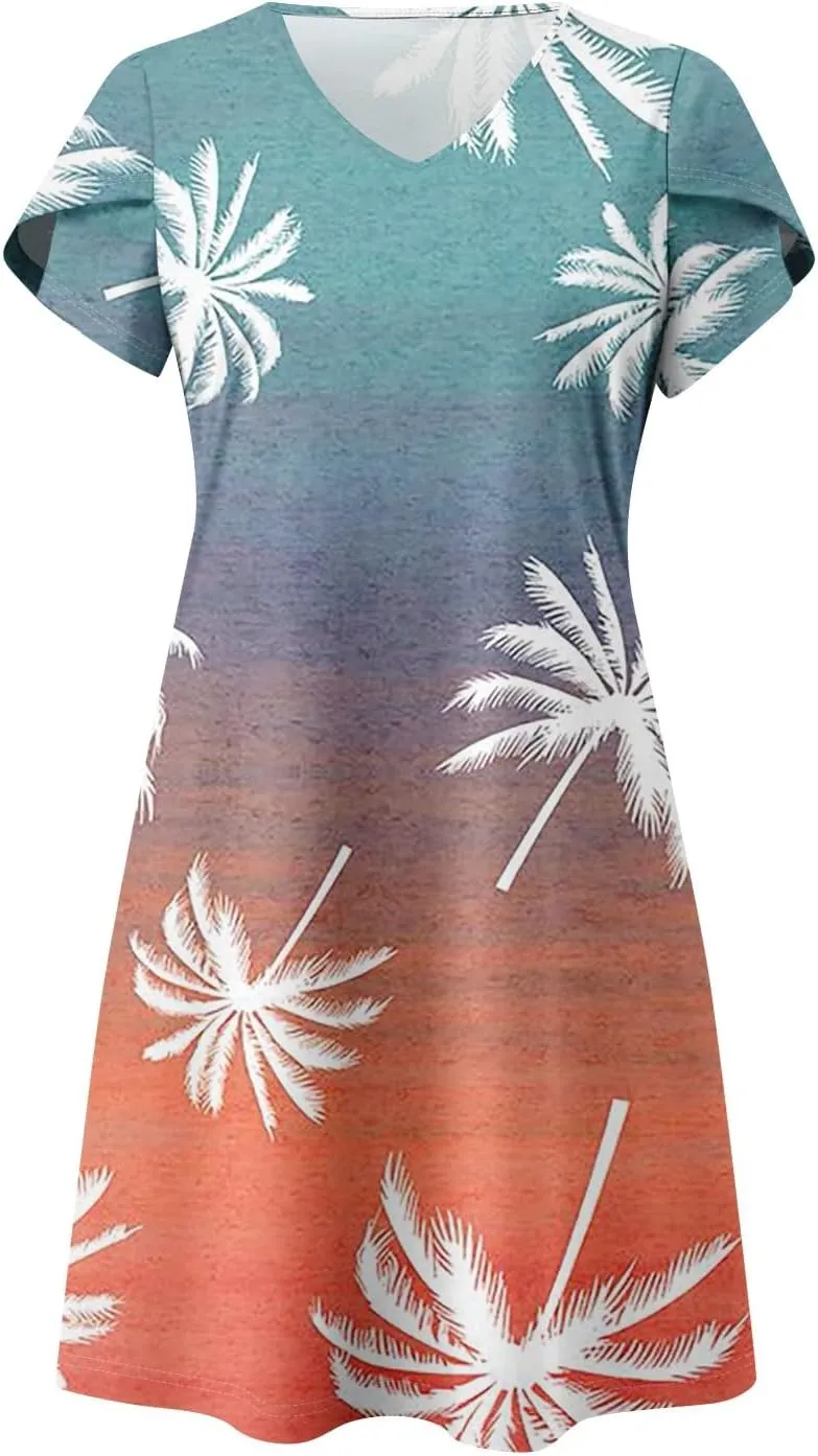 Pop Short Sleeve Plus Size Dress Ladies Football Summer Comfy Loose Womens Printed