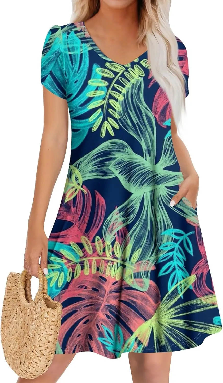 Pop Short Sleeve Plus Size Dress Ladies Football Summer Comfy Loose Womens Printed