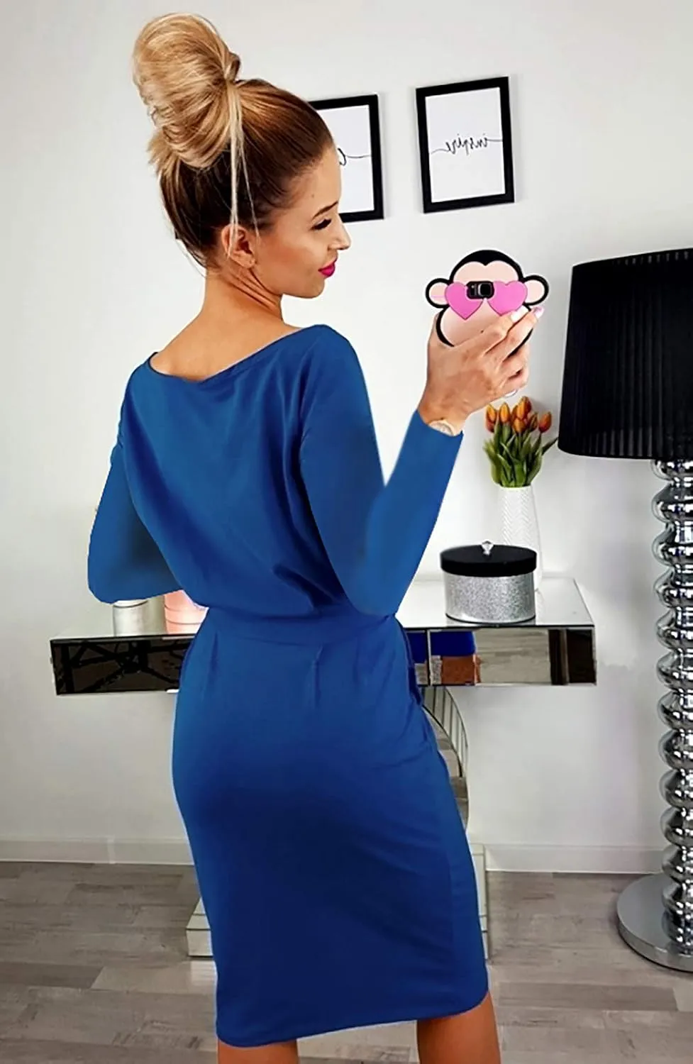PRETTYGARDEN Women's Fall Bodycon Party Dress Casual Long Sleeve Tie Waist Fitted Sheath Pencil Dresses with Pockets